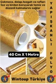 Kolay Temizlenir Yağ Kir Koruyucu Mutfak Tezgah Çekmece Dolap GOLD Yapışkanlı Folyo 40 Cm X 1 Metre thumbnail 1