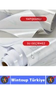 Kolay Temizlenir Isıya Dayanıklı Nem Kir Yağ Su Geçirmez Çok Şık Mermer Desenli Kaplama Kağıdı 5 Mtr thumbnail 2