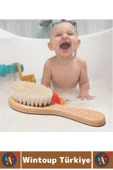 Bebek Hassas Cilt İçin Banyo Saç Bakım Tarak Fırça Organik Keçi Kılı Ahşap Saplı Bebek Banyo Tarağı - 2