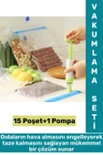 Kolay Kullanım Et Sebze Balık Gıda Manuel Pompalı Vakumlama Saklama Poşeti Özel Set 15 Poşet+1 Pompa thumbnail 1
