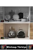 Mutfak Dolap İçi Tezgah Dağınıklık Önleyen Montajsız Teleskopik Raylı Tava Tencere Organizeri thumbnail 7