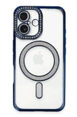 iPhone 16 Plus Kılıf Joke Simli Magneticsafe Kılıf - Lacivert thumbnail 1