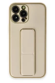 iPhone 13 Pro Kılıf Coco Deri Standlı Kapak - Gold thumbnail 1
