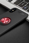 iPhone XS Max Kılıf Range Yüzüklü Silikon - Siyah-Kırmızı thumbnail 2