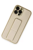 iPhone 13 Pro Kılıf Coco Deri Standlı Kapak - Gold thumbnail 2