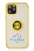iPhone 12 Pro Max Kılıf Montreal Yüzüklü Silikon Kapak - Sarı thumbnail 1
