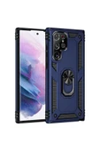 Samsung Galaxy S21 Ultra Kılıf Sofya Yüzüklü Silikon Kapak - Lacivert thumbnail 1
