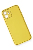 iPhone 12 Kılıf Coco Deri Silikon Kapak - Sarı thumbnail 2