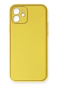 iPhone 12 Kılıf Coco Deri Silikon Kapak - Sarı thumbnail 1