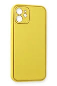 iPhone 12 Kılıf Coco Deri Silikon Kapak - Sarı thumbnail 3