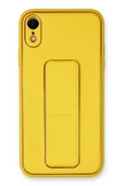 iPhone XR Kılıf Coco Deri Standlı Kapak - Sarı thumbnail 1