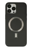 iPhone 13 Pro Max Kılıf Coco Deri Magneticsafe Silikon - Siyah thumbnail 1