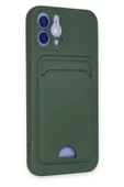iPhone 12 Kılıf Kelvin Kartvizitli Silikon - Koyu Yeşil thumbnail 2
