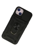 iPhone 15 Kılıf Pars Lens Yüzüklü Silikon - Siyah thumbnail 3