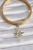 Pirinç Gold Renk Zirkon Taşlı Kutup Yıldızı Nazar Boncuk Detay Ajda Charm - 2