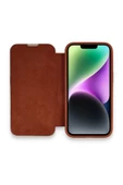 iPhone 14 Pro Kılıf Dolpin Kapaklı - Kahverengi thumbnail 1