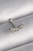 316L Çelik Gümüş Renk Zirkon Taşlı Çiçek Tragus Piercing - 1