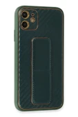 iPhone 12 Kılıf Coco Karbon Standlı Kapak - Yeşil thumbnail 3