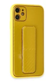 iPhone 12 Kılıf Coco Karbon Standlı Kapak - Sarı thumbnail 2