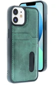 iPhone 11 Kılıf Sara Kartvizitli Deri Kılıf - Koyu Yeşil thumbnail 2