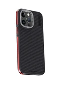 iPhone 15 Pro Max Kılıf Aramid 600D Kevlar Karbon Fiber Magsafe Kapak - Kırmızı thumbnail 1