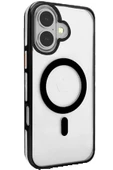 iPhone 16 Gleam PC Sert Magsafe Kılıf - Şeffaf-Siyah thumbnail 1