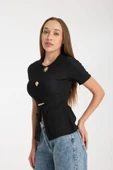 Metal Aksesuarlı Kısa Kollu Fit Bluz DNV-000104 - 5