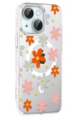 Apple iPhone 14 Floral Magsafe Kapak - Turuncu thumbnail 1