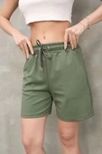 Osy Modal Yumuşak dokulu Kumaş Kadın Kısa Şort - Haki thumbnail 2