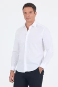 Beyaz Uzun Kol Filafil Desen Filafil Sert Yaka Cepsiz Pamuklu Basic Slim Fit Gömlek 1004250008_600 thumbnail 1