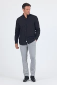 Siyah Uzun Kol Düz Armür Oval Yaka Casual Comfort Fit Gömlek 1004250249 thumbnail 2