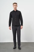 Siyah Uzun Kol Düz Bez Ayağı 032 Sert Yaka Classic Slim Fit Gömlek 1004245324 thumbnail 2