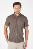 Koyu Haki Kısa Kol Düğmeli Yaka Cepsiz Performans Ürün Slim Fit  Gömlek 1004250256 thumbnail 1