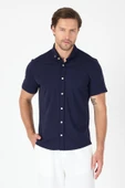 Koyu Lacivert Kısa Kol Düğmeli Yaka Cepsiz Performans Ürün Slim Fit  Gömlek 1004250256 thumbnail 1