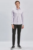 Lila Uzun Kollu Sert Yaka Cepsiz Pamuklu Likralı Klasik Slim Fit Dar Kesim Gömlek 1004240234 thumbnail 2
