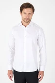Beyaz Uzun Kol Yarım İtalyan Yaka Cepsiz Non Iron Slim Fit Pamuklu Gömlek 1004250267 thumbnail 5