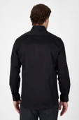Siyah Sert Yaka Düz Classic %100 Pamuk Slim Fit Gömlek 1004250324 thumbnail 5