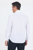 Beyaz Uzun Kol Filafil Desen Filafil Sert Yaka Cepsiz Pamuklu Basic Slim Fit Gömlek 1004250008_600 thumbnail 4
