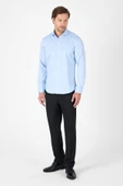 Koyu Mavi Uzun Kol Yarım İtalyan Yaka Cepsiz Non Iron Slim Fit Pamuklu Gömlek 1004250267 thumbnail 2