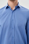 Mavi Uzun Kol Filafil Sert Yaka  Slim Fit Dar Kesim Basic Gömlek 1004210008 thumbnail 4