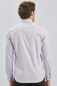 Lila Uzun Kollu Sert Yaka Cepsiz Pamuklu Likralı Klasik Slim Fit Dar Kesim Gömlek 1004240234 thumbnail 5