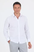 Beyaz Uzun Kol Düz Sert Yaka Cepsiz Pamuklu Basic Slim Fit Gömlek 1004250059_600 thumbnail 1