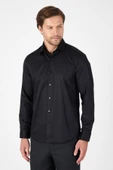 Siyah Uzun Kol Yarım İtalyan Yaka Cepsiz Non Iron Slim Fit Pamuklu Gömlek 1004250267 thumbnail 1