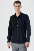 Siyah Uzun Kollu   Sert Yaka Cepsiz  %100 Pamuk Klasik Slim Fit Dar Kesim Gömlek 1004235424 thumbnail 1
