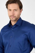Lacivert Sert Yaka Düz Classic %100 Pamuk Comfort Fit Gömlek 1004250323 thumbnail 2
