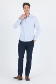 Koyu Lacivert Uzun Kol Sert Yaka Cepsiz  Slim Fit Pamuklu Gömlek 1004250225 thumbnail 2