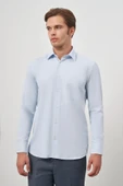 Koyu Mavi Uzun Kol Kendinden Desenli Armürlü 041 Sert Yaka Classic Comfort Fit Gömlek 1004245154 thumbnail 1