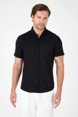 Siyah Kısa Kol Düğmeli Yaka Cepsiz Performans Ürün Slim Fit  Gömlek 1004250256 thumbnail 1