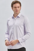 Lila Uzun Kollu Sert Yaka Cepsiz Pamuklu Likralı Klasik Slim Fit Dar Kesim Gömlek 1004240234 thumbnail 4