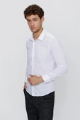 Beyaz Uzun Kol Düz Bez Ayağı Sert Yaka Cepsiz Pamuklu Basic Slim Fit Gömlek 1004250057_600 thumbnail 3